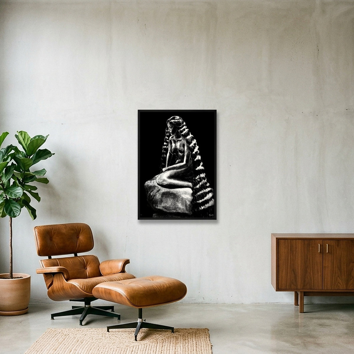 Monochromia Mermaid — 59×84cm, 23×33" Black Frame