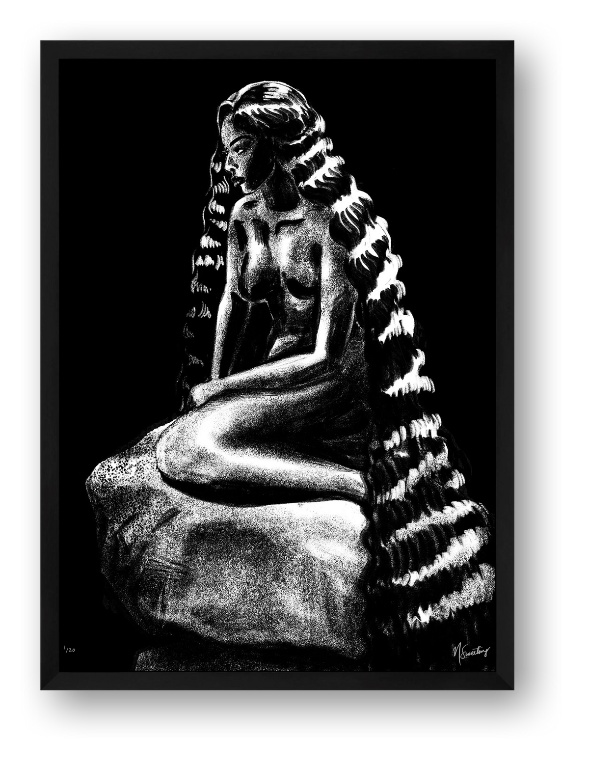 Monochromia Mermaid — framed