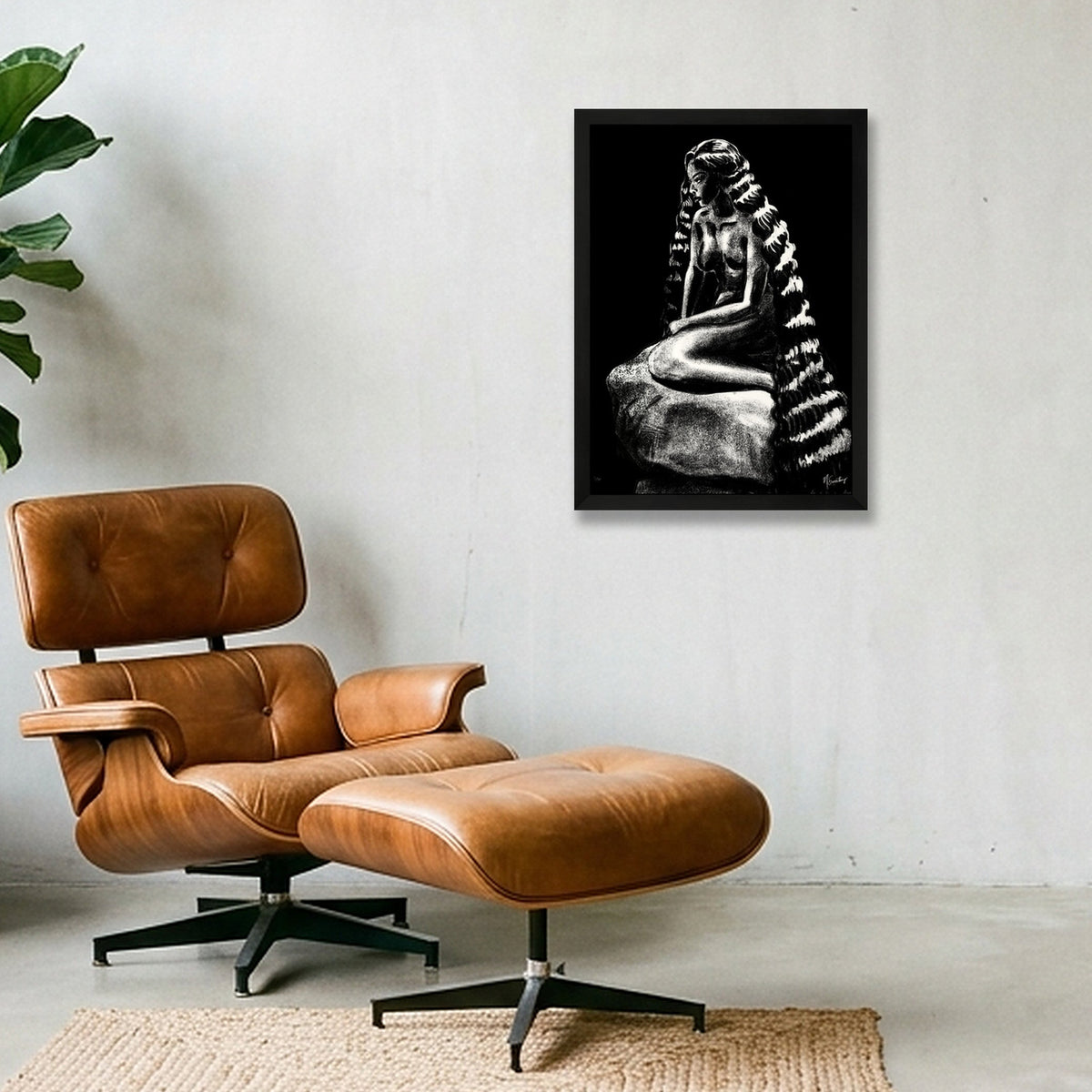 Monochromia Mermaid — A3 (30×42cm, 12×17") Black Frame