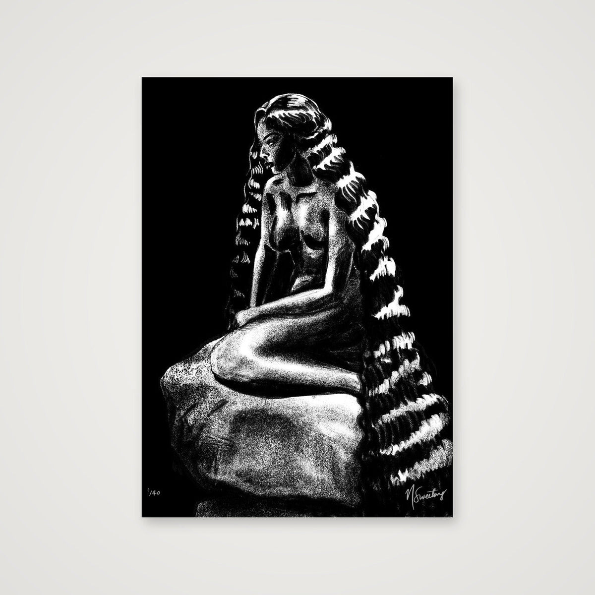 Monochromia Mermaid — A4 (21×30cm, 8×12") Print only